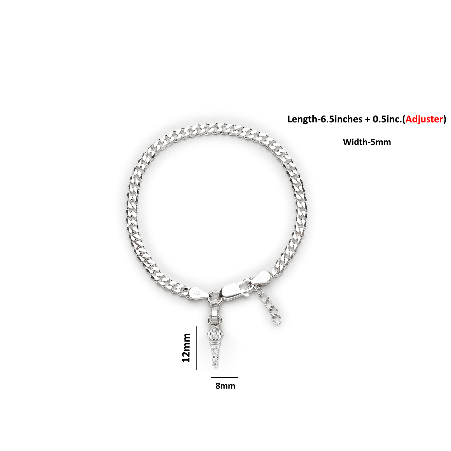 Akshat Sapphire 92.5% pure Sterling Silver Curb Designer Bracelet with Hanuman Gada for Girls and Women