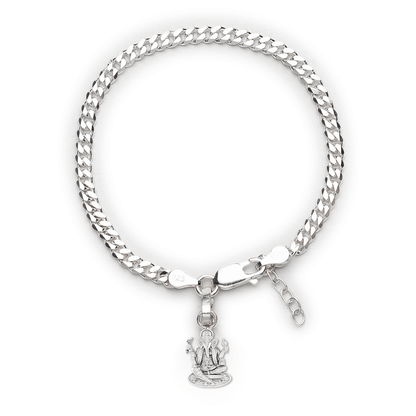Akshat Sapphire 92.5% pure Sterling Silver Curb Designer Bracelet with Charm Ganesh for Girls and Women
