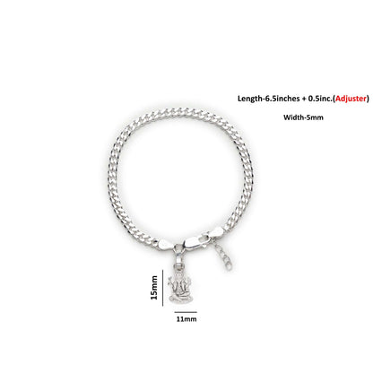 Akshat Sapphire 92.5% pure Sterling Silver Curb Designer Bracelet with Charm Ganesh for Girls and Women