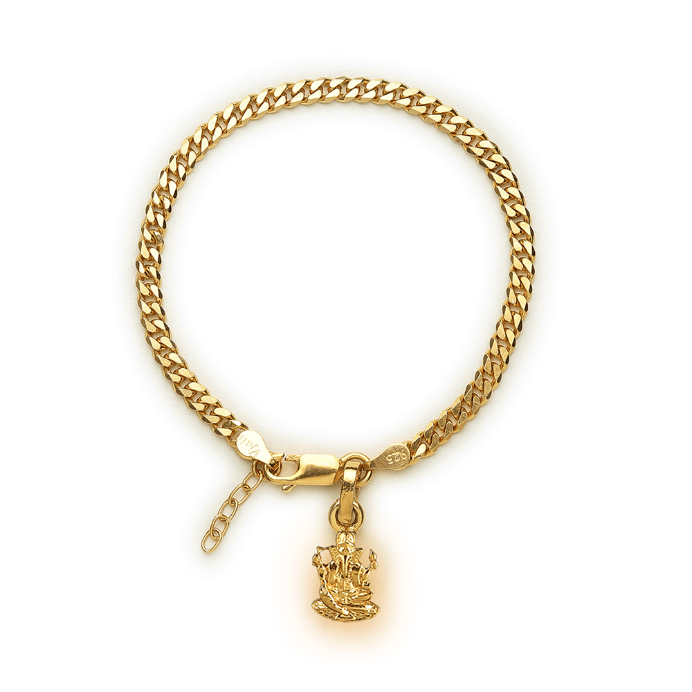 Akshat Sapphire 22KT gold plated  92.5% pure Sterling Silver Curb Designer Bracelet with Charm Ganesh for Girls and Women