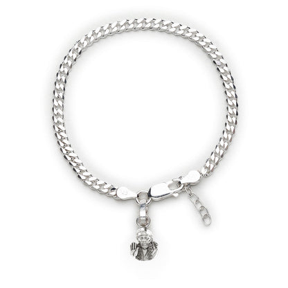 Akshat Sapphire 92.5% pure Sterling Silver Curb Designer Bracelet with Charm Sai Baba for Girls and Women