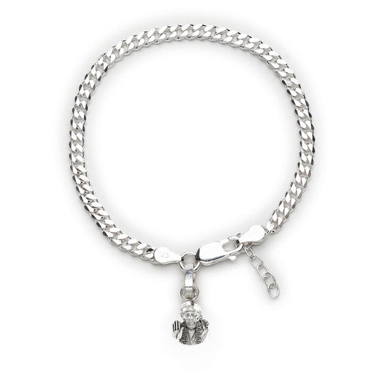 Akshat Sapphire 92.5% pure Sterling Silver Curb Designer Bracelet with Charm Sai Baba for Girls and Women