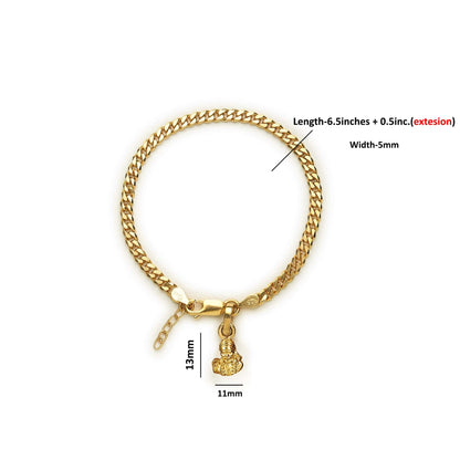Akshat Sapphire 22KT gold plated  92.5% pure Sterling Silver Curb Designer Bracelet with Charm Sai Baba for Girls and Women