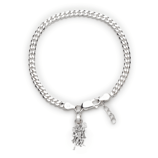 Akshat Sapphire 92.5% pure Sterling Silver Curb Designer Bracelet with Charm Shiva for Girls and Women