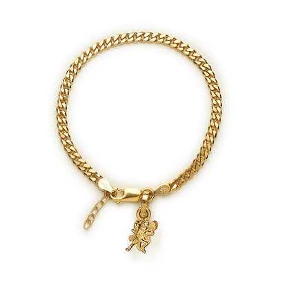 Akshat Sapphire 22KT gold plated  92.5% pure Sterling Silver Curb Designer Bracelet with Charm Hanuman for Girls and Women