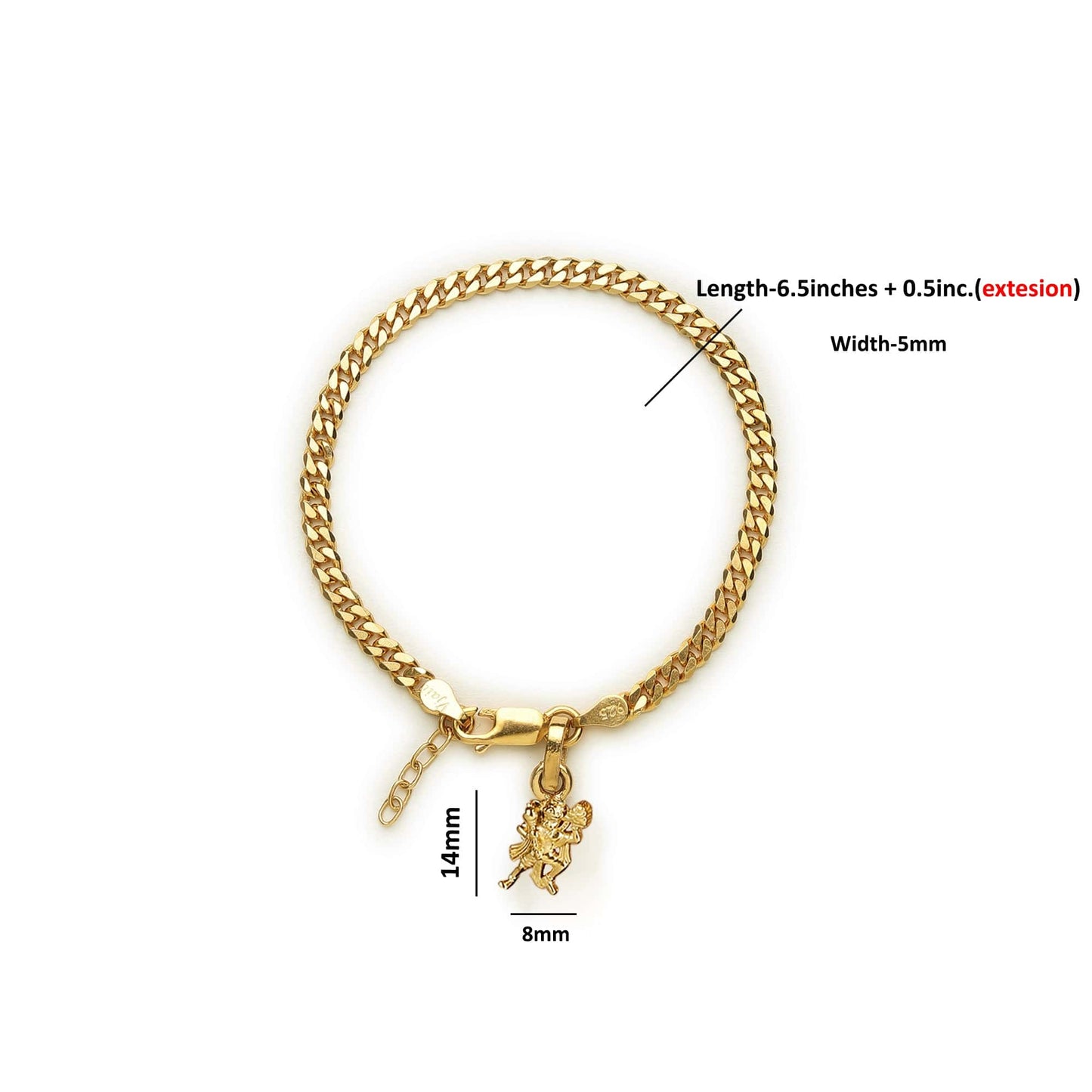 Akshat Sapphire 22KT gold plated  92.5% pure Sterling Silver Curb Designer Bracelet with Charm Hanuman for Girls and Women