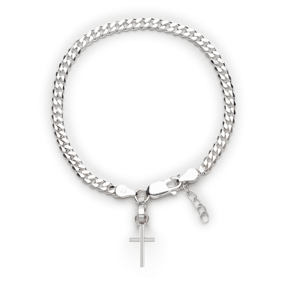 92.5% pure Sterling Silver Curb Designer Bracelet with Charm Jesus for Girls and Women