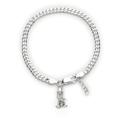 Akshat Sapphire 92.5% pure Sterling Silver Curb Designer Bracelet with Charm Ganesh for Girls and Women
