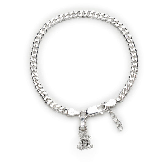 Akshat Sapphire 92.5% pure Sterling Silver Curb Designer Bracelet with Charm Ganesh for Girls and Women