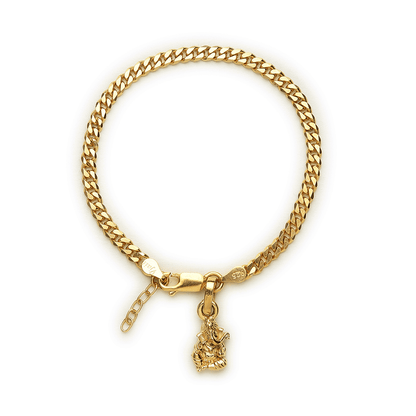 Akshat Sapphire 22KT gold plated  92.5% pure Sterling Silver Curb Designer Bracelet with Charm Ganesh for Girls and Women