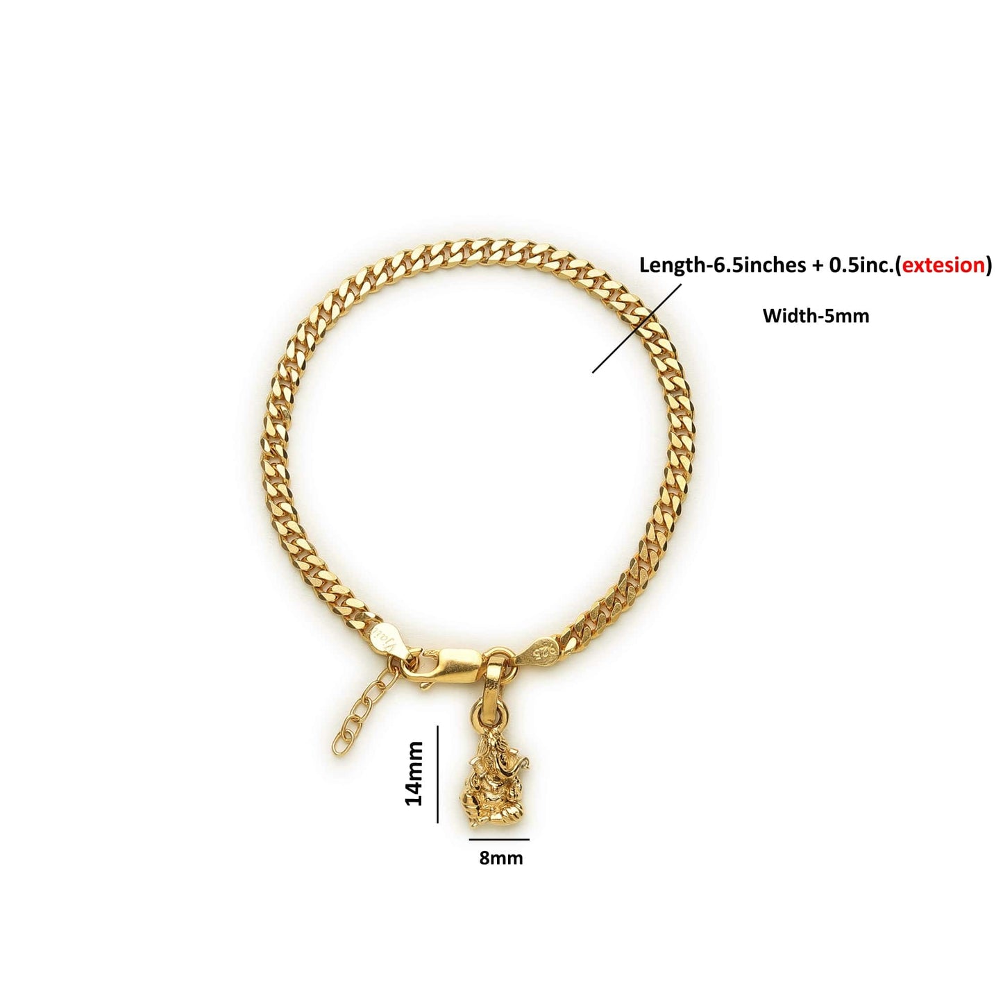 Akshat Sapphire 22KT gold plated  92.5% pure Sterling Silver Curb Designer Bracelet with Charm Ganesh for Girls and Women