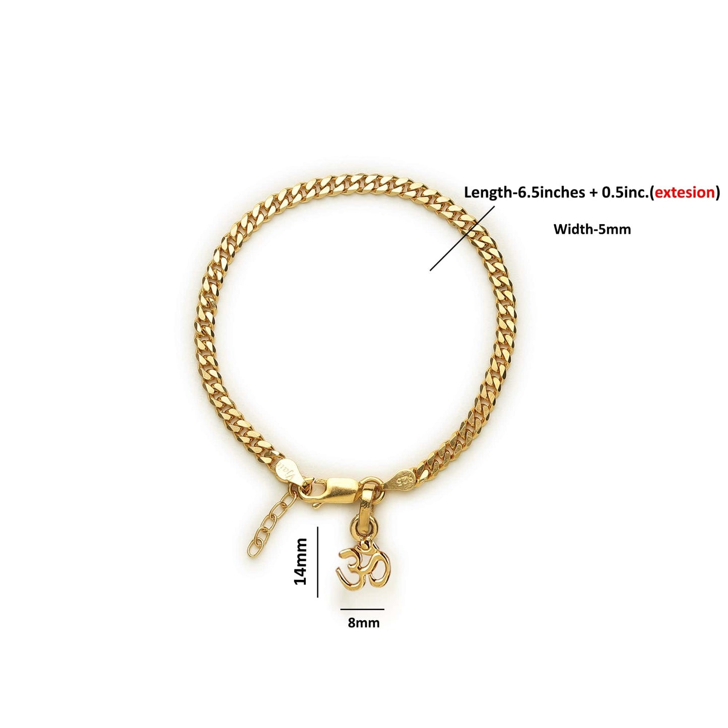 Akshat Sapphire 22KT gold plated  92.5% pure Sterling Silver Curb Designer Bracelet with spiritual OM for Girls and Women