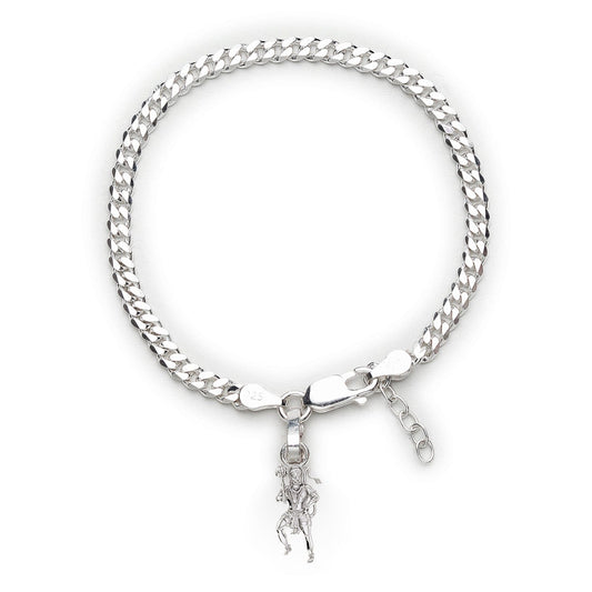 Akshat Sapphire 92.5% pure Sterling Silver Curb Designer Bracelet with Charm Hanuman for Girls and Women