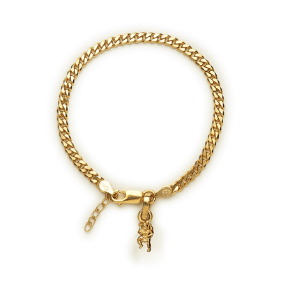 Akshat Sapphire 22KT gold plated  92.5% pure Sterling Silver Curb Designer Bracelet with Charm Hanuman for Girls and Women