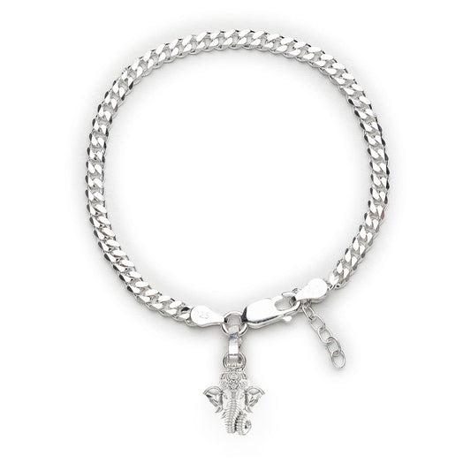 Akshat Sapphire 92.5% pure Sterling Silver Curb Designer Bracelet with Charm Ganesh for Girls and Women