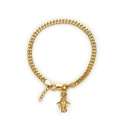 Akshat Sapphire 22KT gold plated  92.5% pure Sterling Silver Curb Designer Bracelet with Charm Ganesh for Girls and Women