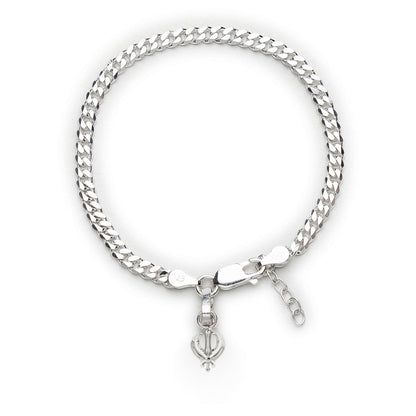 Akshat Sapphire 92.5% pure Sterling Silver Curb Designer Bracelet with spiritual Sardar Symbol for Girls and Women