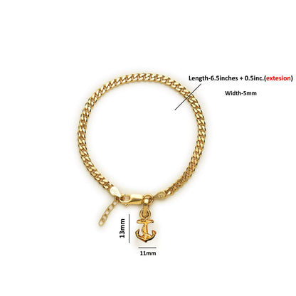 Akshat Sapphire 22KT gold plated  92.5% pure Sterling Silver Curb Designer Bracelet with Ship Anchor for Girls and Women