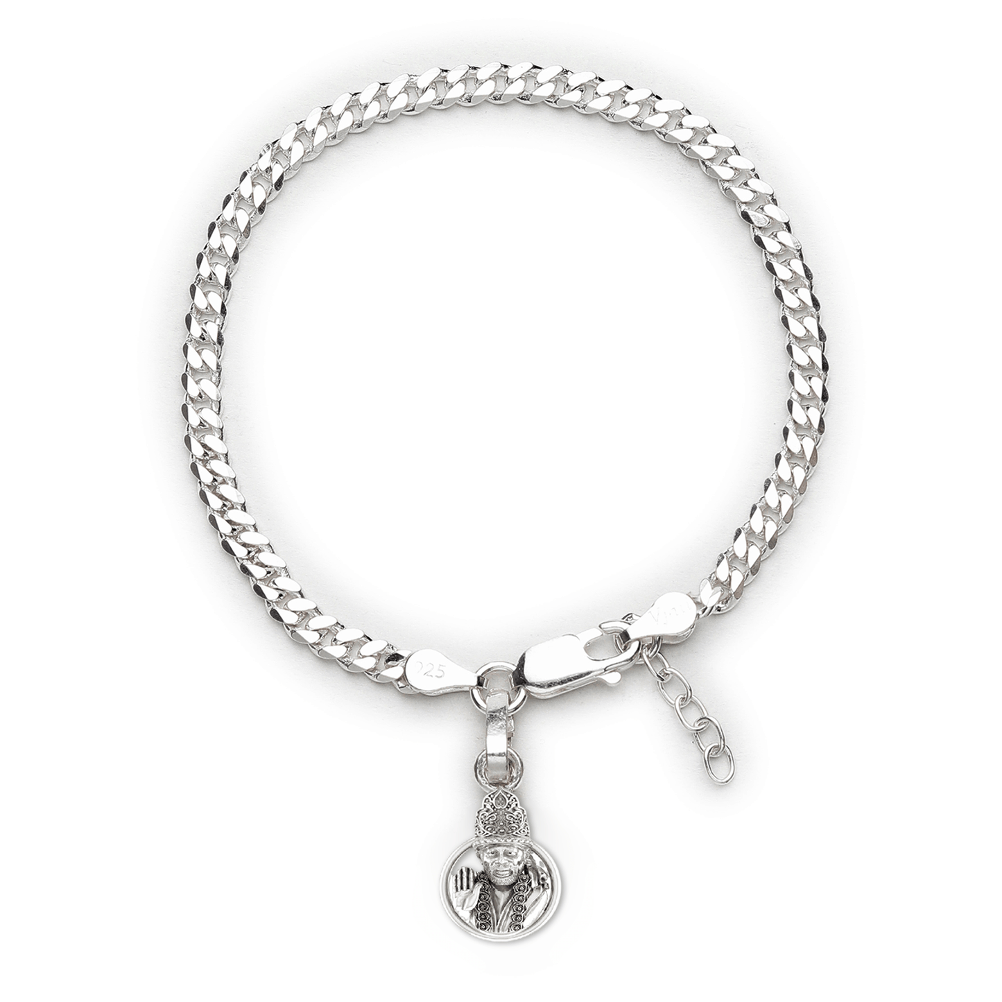 Akshat Sapphire 92.5% pure Sterling Silver Curb Designer Bracelet with Charm Sai Baba for Girls and Women
