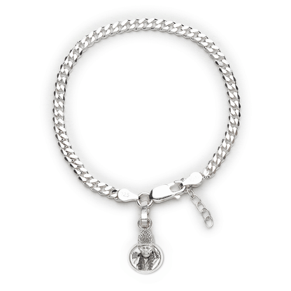 Akshat Sapphire 92.5% pure Sterling Silver Curb Designer Bracelet with Charm Sai Baba for Girls and Women