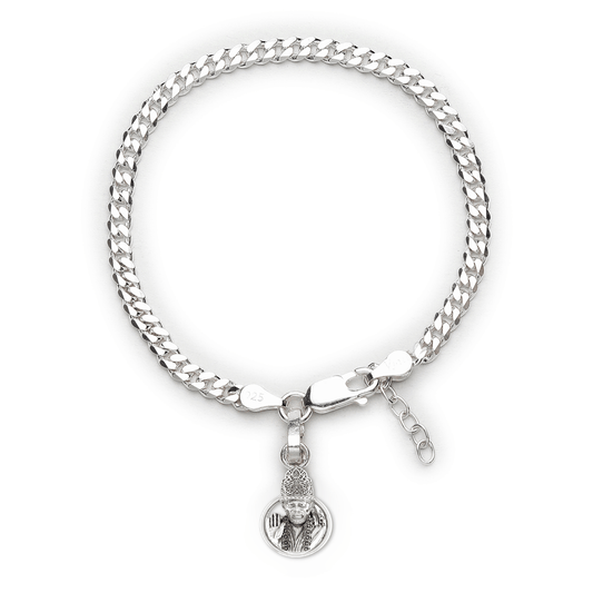 Akshat Sapphire 92.5% pure Sterling Silver Curb Designer Bracelet with Charm Sai Baba for Girls and Women