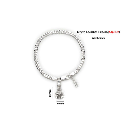 Akshat Sapphire 92.5% pure Sterling Silver Curb Designer Bracelet with Charm Sai Baba for Girls and Women