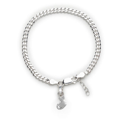 Akshat Sapphire 92.5% pure Sterling Silver Curb Designer Bracelet with fashionable Cat for Girls and Women