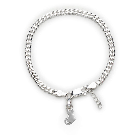Akshat Sapphire 92.5% pure Sterling Silver Curb Designer Bracelet with fashionable Cat for Girls and Women