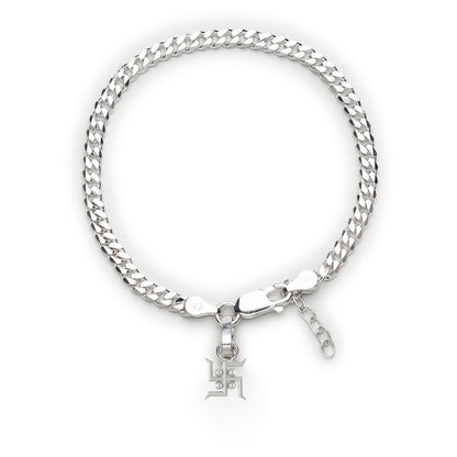 Akshat Sapphire 92.5% pure Sterling Silver Curb Designer Bracelet with Charm Swastik for Girls and Women