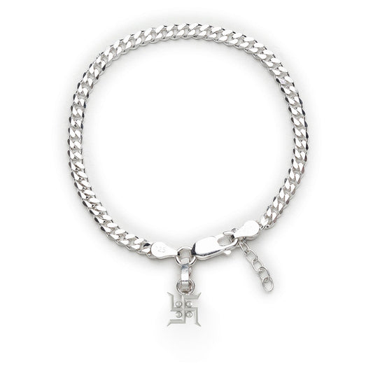Akshat Sapphire 92.5% pure Sterling Silver Curb Designer Bracelet with Charm Swastik for Girls and Women