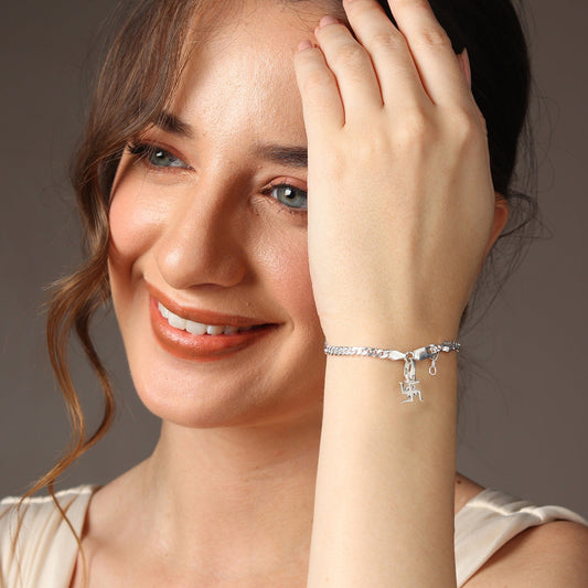 Sterling Silver curb bracelet with swastik charm for women by akshat sapphire 92.5 silver brwckd7308
