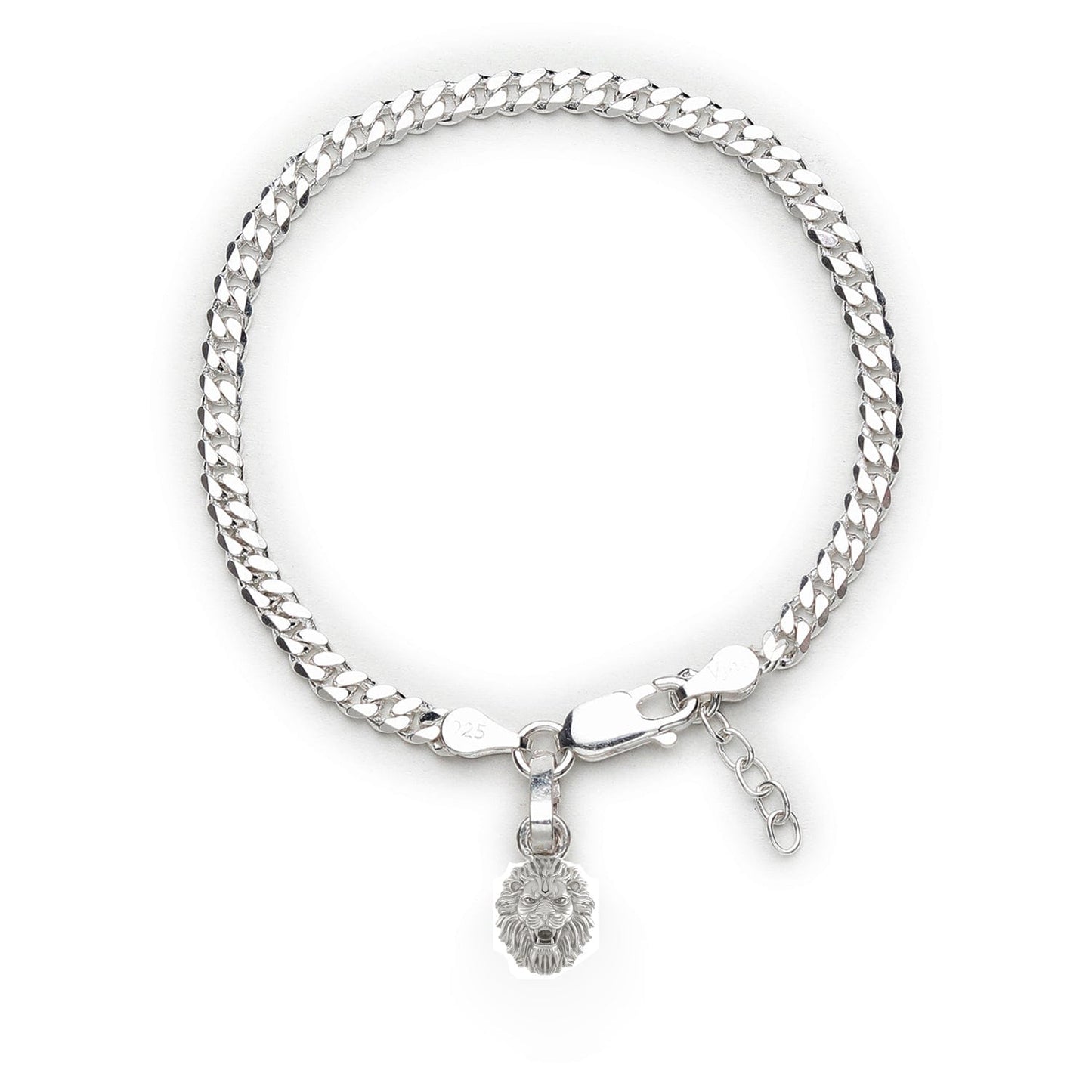 Akshat Sapphire 92.5% pure Sterling Silver Curb Designer Bracelet with Charm Narsimha for Girls and Women