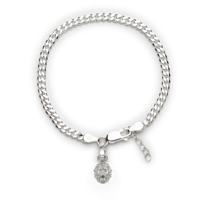 Akshat Sapphire 92.5% pure Sterling Silver Curb Designer Bracelet with Charm Narsimha for Girls and Women