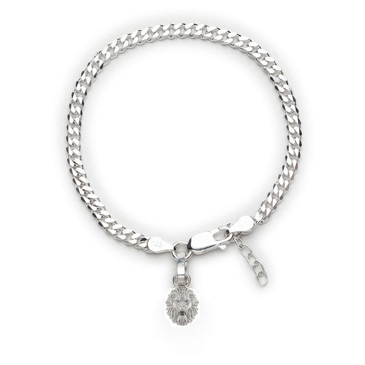 Akshat Sapphire 92.5% pure Sterling Silver Curb Designer Bracelet with Charm Narsimha for Girls and Women