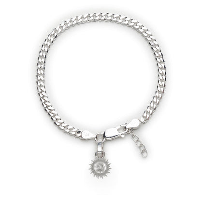Akshat Sapphire 92.5% pure Sterling Silver Curb Designer Bracelet with Charm Surya for Girls and Women