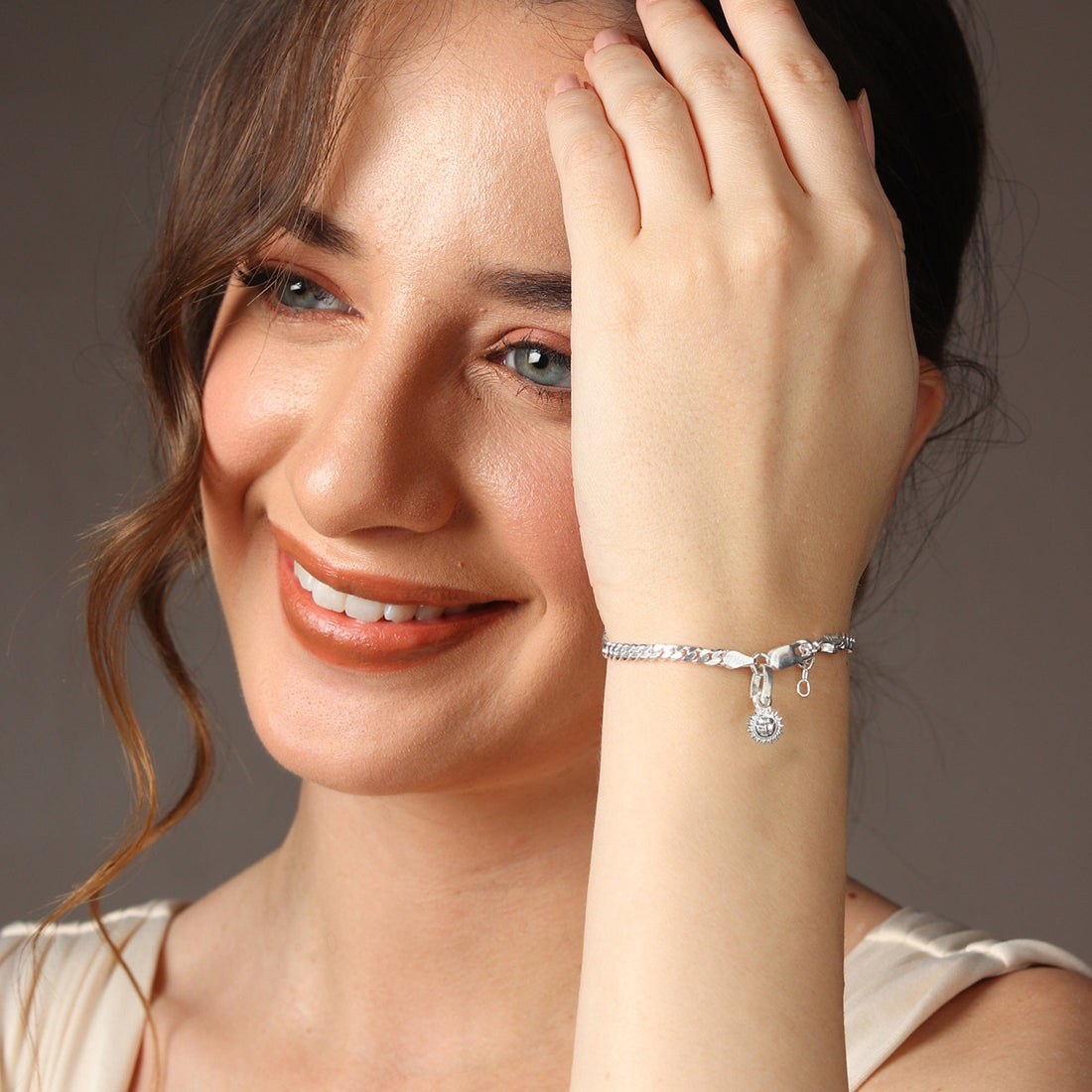 Sterling Silver curb bracelet with surya charm for women by akshat sapphire 92.5 silver brwckd7334