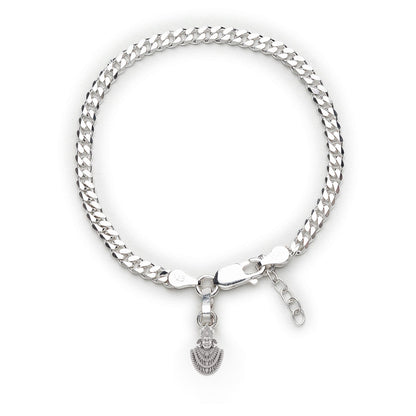 Akshat Sapphire 92.5% pure Sterling Silver Curb Designer Bracelet with Charm Khatu Shyam for Girls and Women