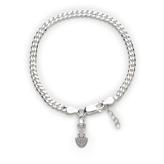 Akshat Sapphire 92.5% pure Sterling Silver Curb Designer Bracelet with Charm Khatu Shyam for Girls and Women