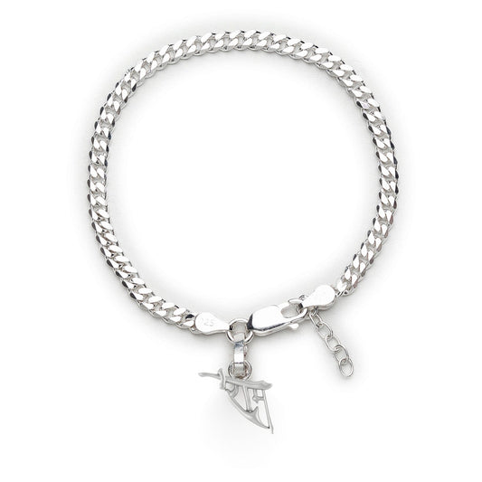 Akshat Sapphire 92.5% pure Sterling Silver Curb Designer Bracelet with Charm Ram Name for Girls and Women
