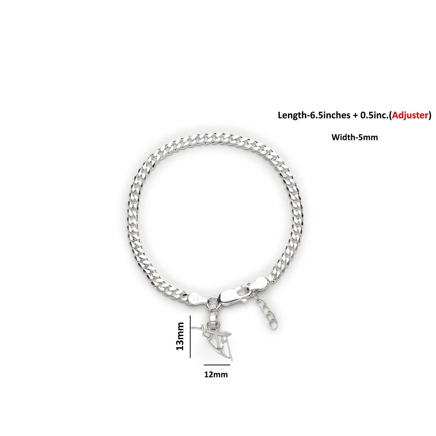 Akshat Sapphire 92.5% pure Sterling Silver Curb Designer Bracelet with Charm Ram Name for Girls and Women