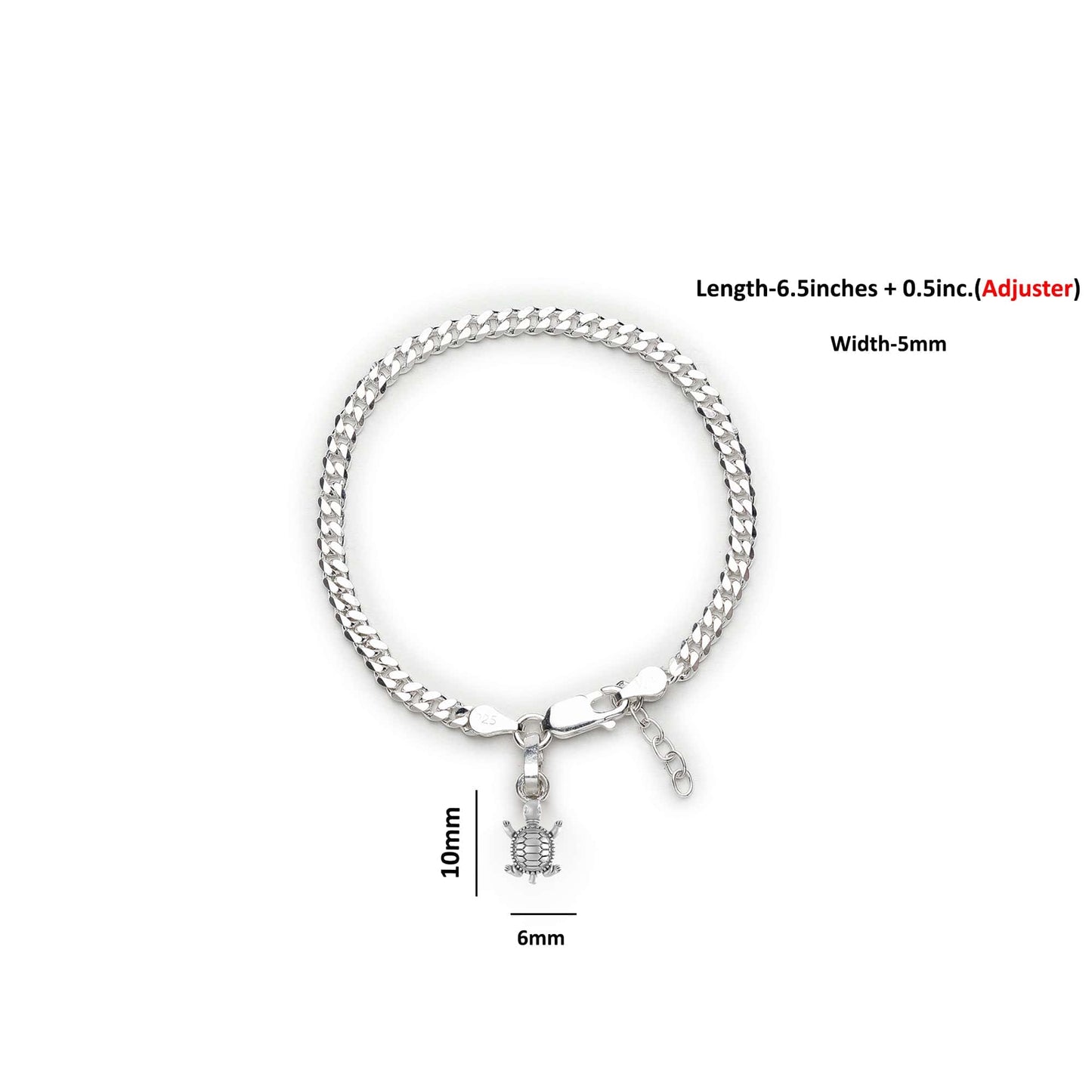 Akshat Sapphire 92.5% pure Sterling Silver Curb Designer Bracelet with fashionable Tortoise for Girls and Women