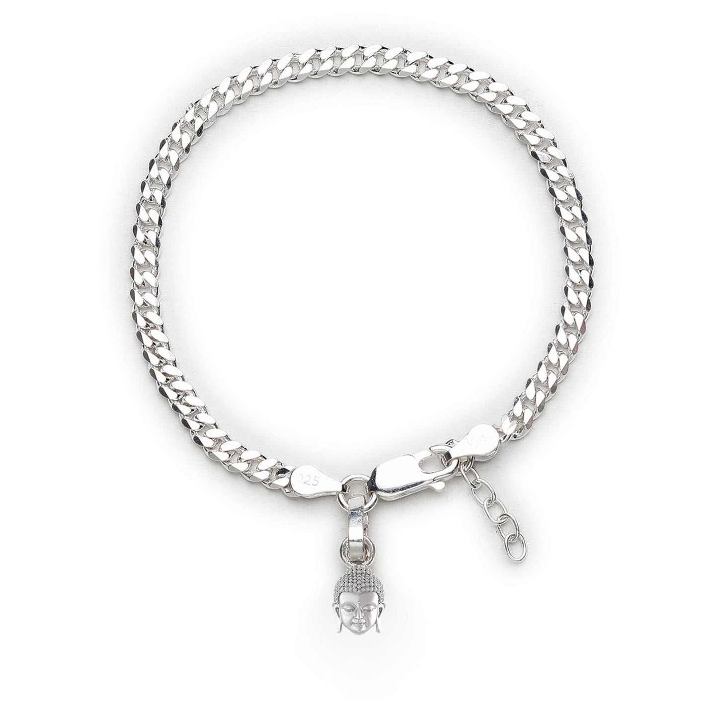 Akshat Sapphire 92.5% pure Sterling Silver Curb Designer Bracelet with Charm Buddha for Girls and Women