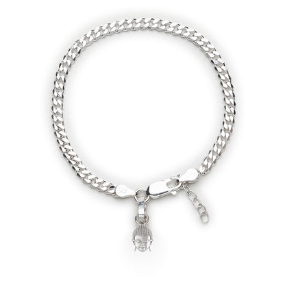 Akshat Sapphire 92.5% pure Sterling Silver Curb Designer Bracelet with Charm Buddha for Girls and Women