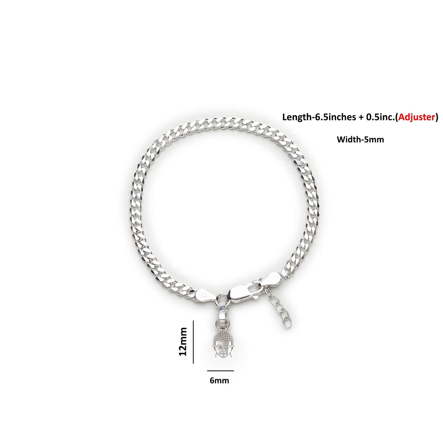 Akshat Sapphire 92.5% pure Sterling Silver Curb Designer Bracelet with Charm Buddha for Girls and Women
