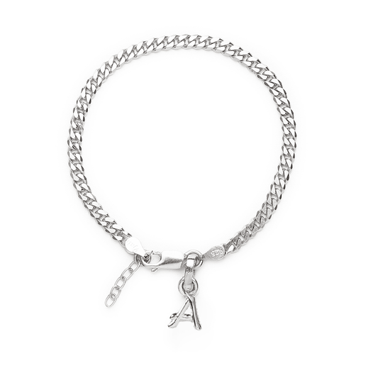 Akshat Sapphire 92.5% pure Sterling Silver Curb Designer Bracelet with A Alphabet for Girls and women