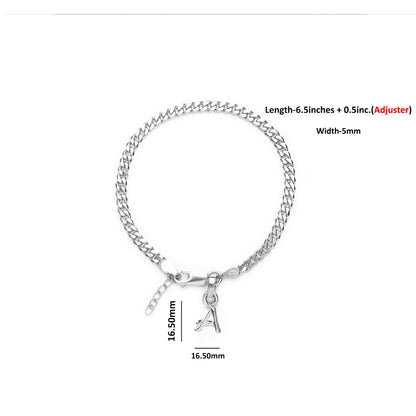 Akshat Sapphire 92.5% pure Sterling Silver Curb Designer Bracelet with A Alphabet for Girls and women