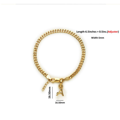 Akshat Sapphire 22KT gold plated 92.5% pure Sterling Silver Curb Designer Bracelet with A Alphabet for Girls and Women