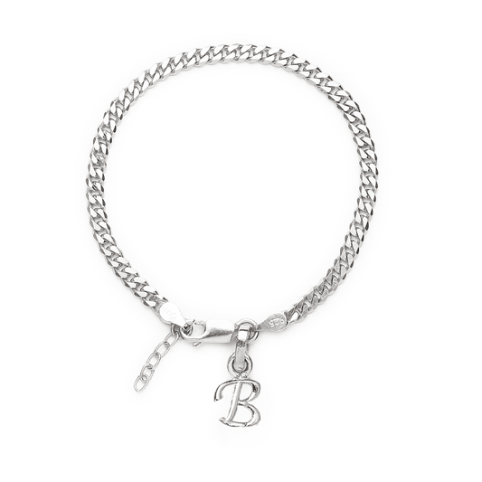 Akshat Sapphire 92.5% pure Sterling Silver Curb Designer Bracelet with B Alphabet for Girls and women