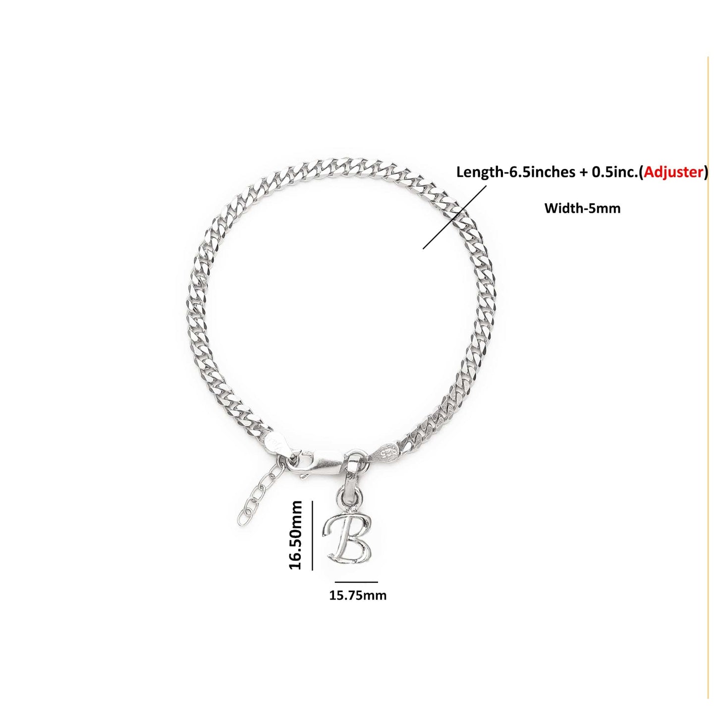 Akshat Sapphire 92.5% pure Sterling Silver Curb Designer Bracelet with B Alphabet for Girls and women