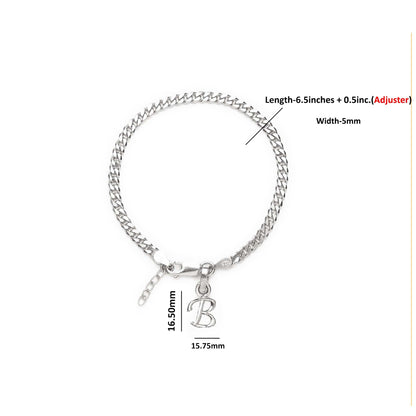 Akshat Sapphire 92.5% pure Sterling Silver Curb Designer Bracelet with B Alphabet for Girls and women